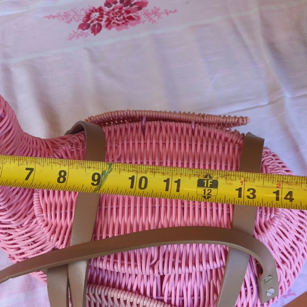 NWOT Pink Flamingo Wicker Purse Bag Basket - Picture 10 of 13